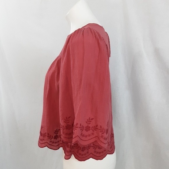 Copper Key Medium Peasant Top Boho Embroidered Hem Cropped Blouse - Picture 2 of 5